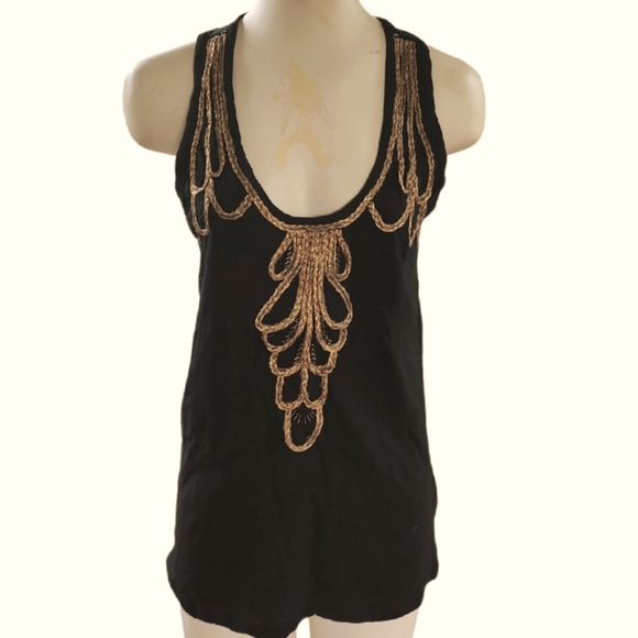 Banana Republic Black Tank Top With Metallic Braid Design Size M - Picture 1 of 6